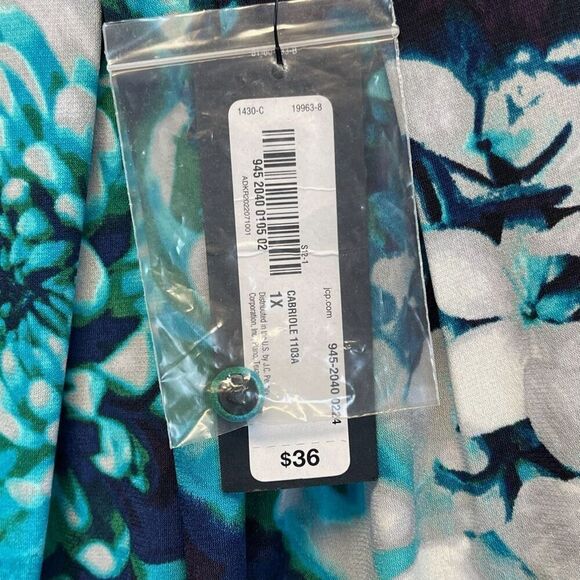 NWT WORTHINGTON Tank Top Women's 1X Blue Green Floral Sleeveless Pleated Keyhole - Picture 5 of 14